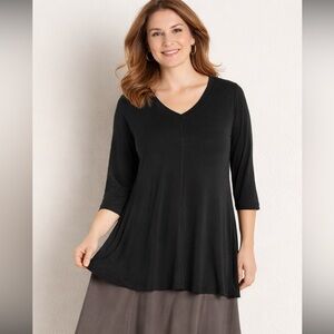 Soft Surroundings Black Tunic Top XL | V-Neck Swing Longline Knit Lagenlook